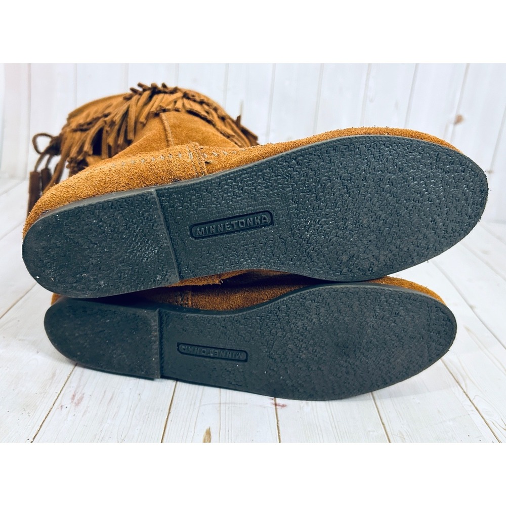 Minnetonka Women's Size 6 Two Layer Fringe Suede Moccasin Size Zipper Boots - Picture 4 of 8